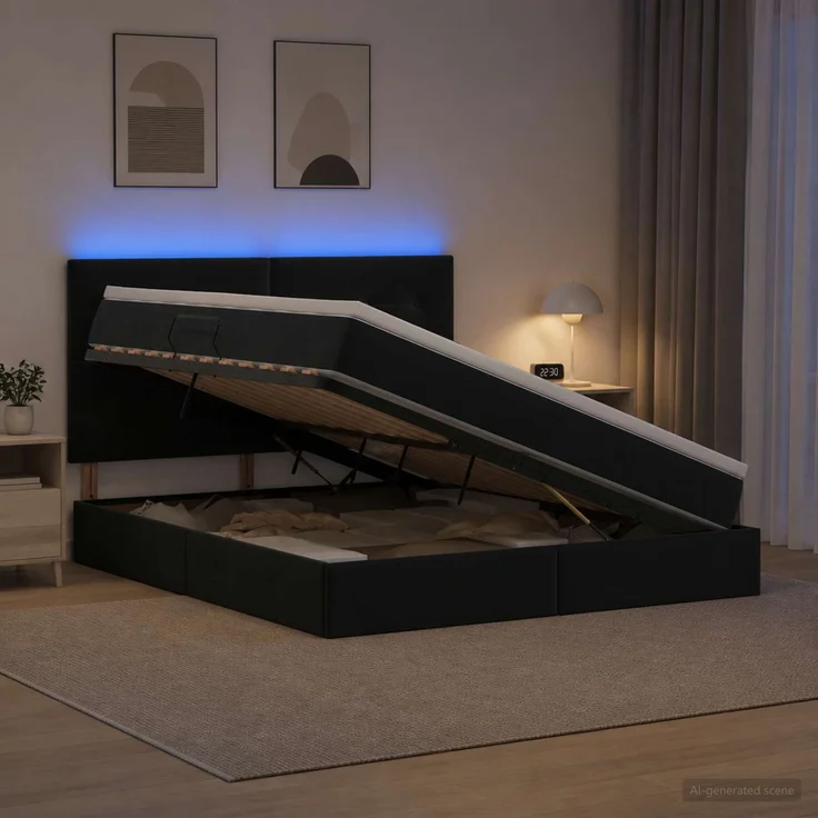 vidaXL LED-Speicherbett mit Matratze Schwarz 160 x 200 cm Samt 3460142 – Bild 4