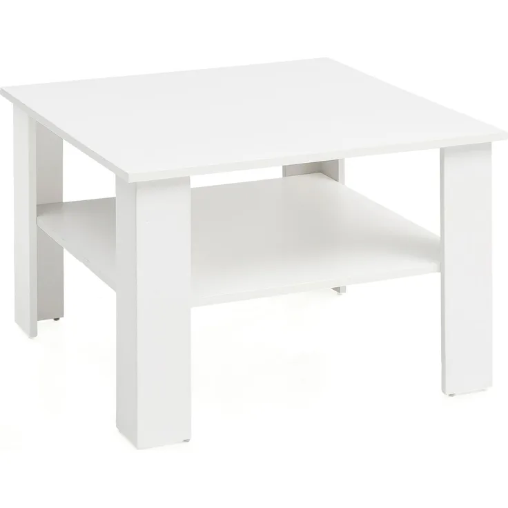 Couchtisch SV51868 Holz 60 x 42 x 60 cm Design Holztisch mit Ablage, Weiß