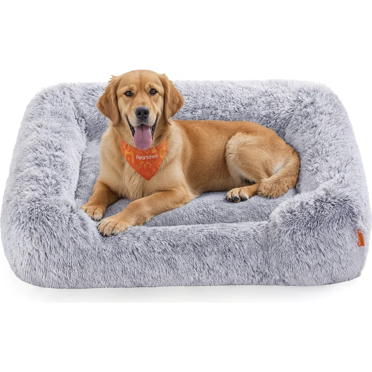 Feandrea Hundebett, Hundekissen, 106 x 75 x 20 cm, Hundekorb, weiche Polsterung, Hundesofa, erhöhte Ränder, Bezug abnehmbar und maschinenwaschbar, rutschfest, Ombré-Grau PGWDE273G01 – Bild 1