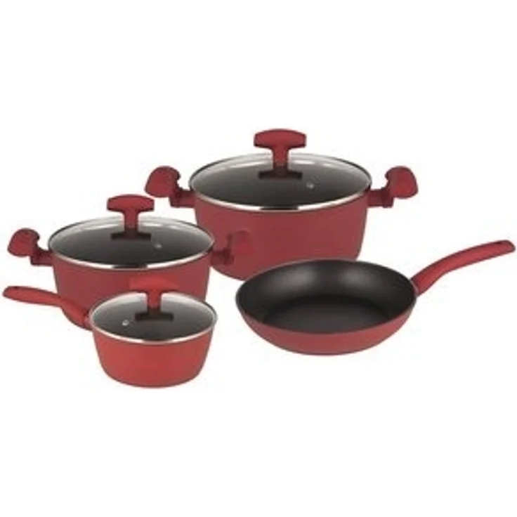 Michelino Nora 7 teiliges Kochtopf-Set mit Glasdeckeln inkl. Pfannenschutz - Rot – Bild 4