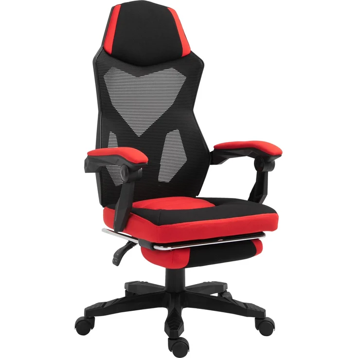 MELAYR, Ergonomischer Bürostuhl, Gaming Stuhl, Drehstuhl mit Fußstütze, PC Stuhl, 58 x 63 x 122 cm, Schwarz+Rot – Bild 2