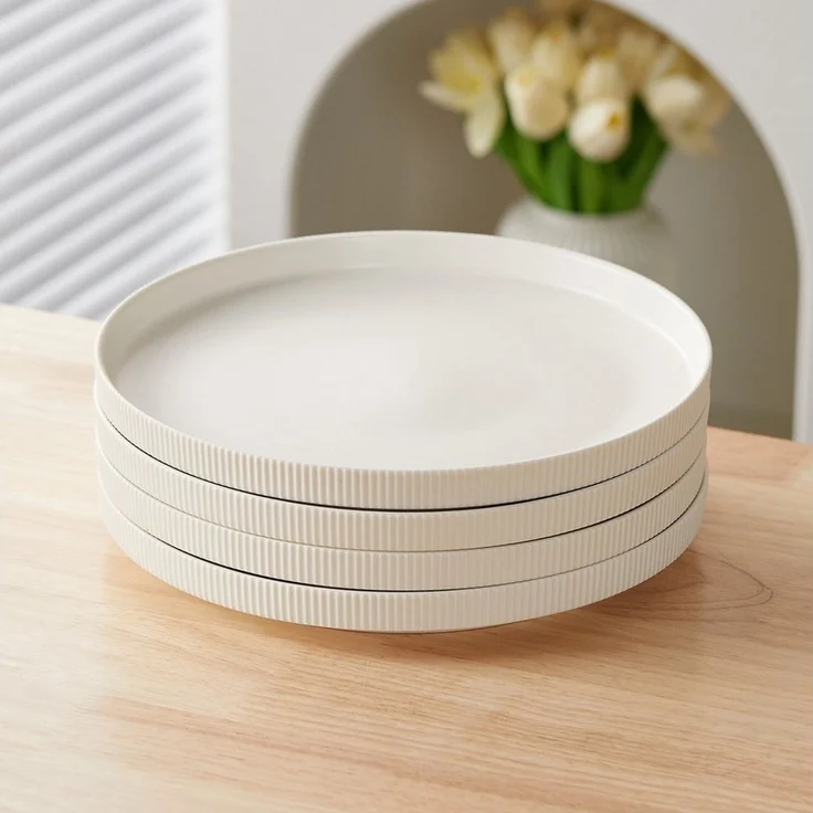 JIWOO Teller 4er Ø27,7cm, Speiseteller Steakteller Dessertteller Brotteller Plate, (4 St), Keramik Hochwertiges Tellerset Weiß Mikrowellen spülmaschinenfest – Bild 4