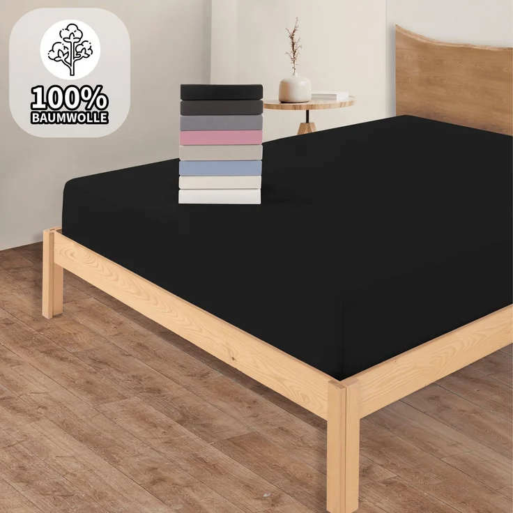 KK Jersey Spannbettlaken, Baumwolle Schwarz, 90 x 200 x 30 cm – Bild 5