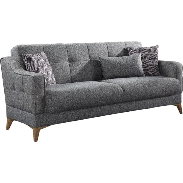 Dmora - Schlafsofa Juan, Lineares 3-Sitzer-Schlafsofa mit 3 Kissen inklusive, Wohnzimmersofa aus gepolstertem Stoff mit klick-Klack-Öffnung, cm 207x82xh92, grau – Bild 4