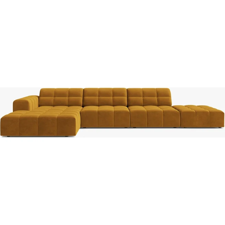 Micadoni Ecksofa Jennifer 5-Sitzer Samt Bluvel Gelb Links – Bild 1
