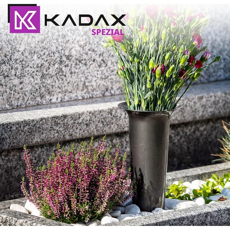 KADAX Vase, Fläschchen für Friedhof, angetriebener Grabstein, 23 cm, Grabstein für Blumen, Graphit – Bild 8