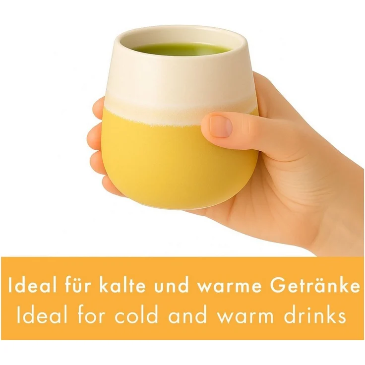 Goodwei Teeglas Japanisches Teebecher Set "Fuji Yellow", modernes Design, 4-tlg, Keramik – Bild 2