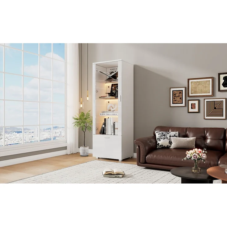 50*40*160cm Weiß Hochglanzvitrinen mit Acryltür, LED-beleuchtete Acryl-Vitrine, Vitrinen für Sammlerstücke, Parfümschränke, Bücherregale und Acryl-Vitrine mit Weiß Hochglanztüren (3 Fachböden)--Weiß--50x40x160cm--YOUDENOVA – Bild 8