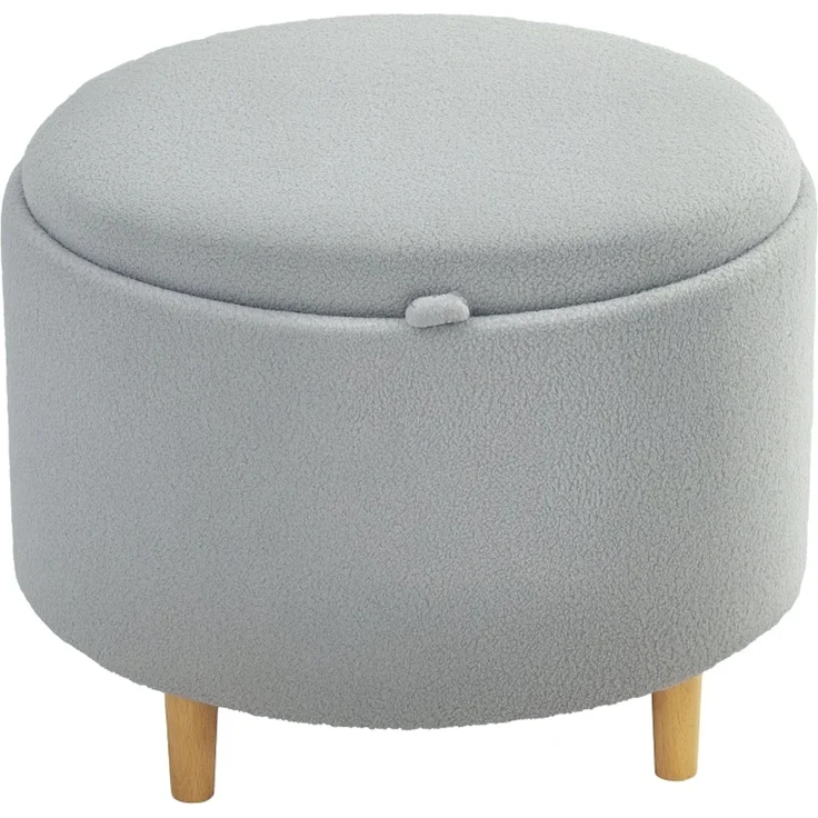Hocker Polsterhocker, Teddyfleece, versteckter Stauraum, umkehrbarer Deckel, 56 cm x 56 cm x 42 cm, Grau--Grau--56x56x42cm--YOUDENOVA – Bild 1