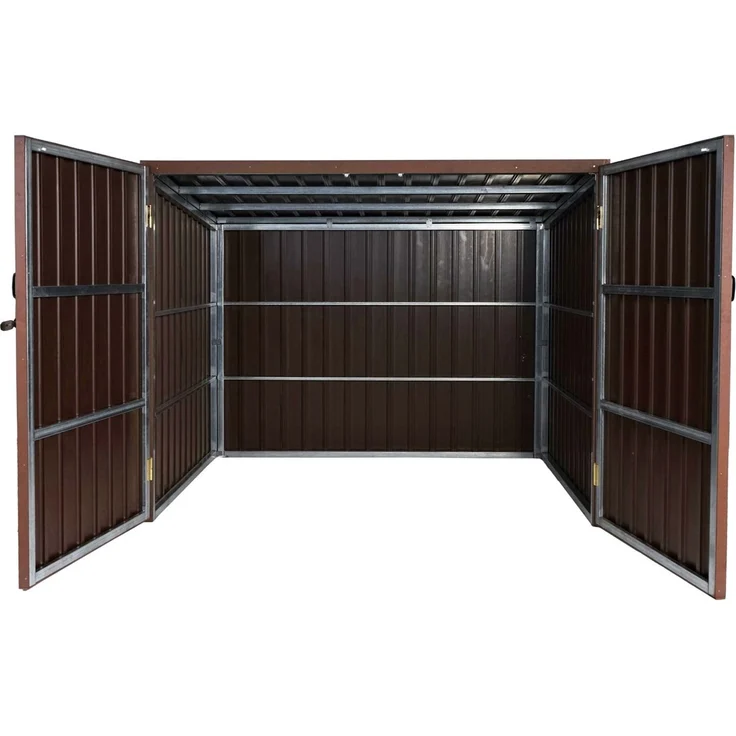 WPC-Fahrradgarage HWC-J29, Geräteschuppen Fahrradbox, Metall Holzoptik abschließbar ~ 4 Räder 172x213x160cm braun – Bild 4
