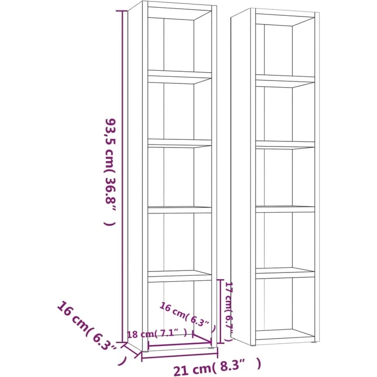 vidaXL CD-Regale 2 Stk. Grau Sonoma 21x16x93,5 cm Holzwerkstoff 815319 – Bild 5