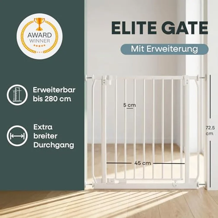 Safetots Elite Sicherheitsschutzgitter, 71cm - 80cm, Mattweiß, Treppenschutzgitter mit Druckmontage, Sicherheitsbarriere, Einfache Installation – Bild 5