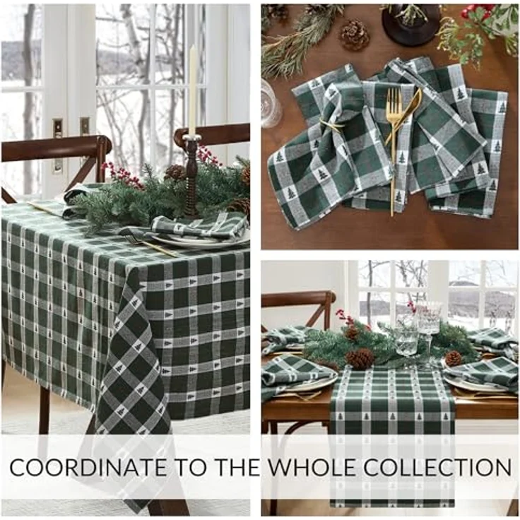 Elrene Home Fashions Sherwood Tree Dobby Tischdecke für Weihnachten/Feiertage, Baumwolle, rechteckig, 152,4 x 304,8 cm, Grün – Bild 5