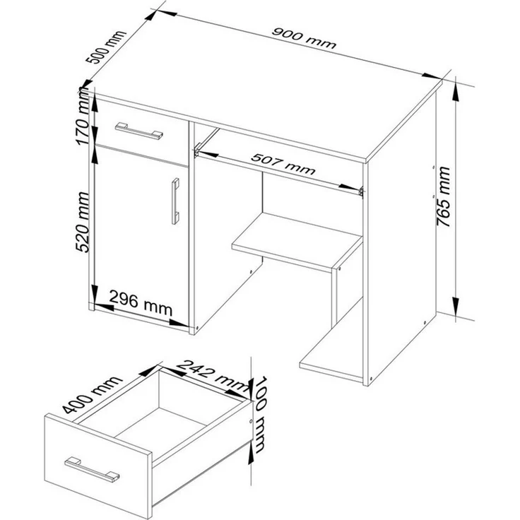 Raumhirsch Furniture Schreibtisch 90 cm Breite - Computertisch - Optimale Arbeitsfläche - Büro (Für Kinderzimmer - Büro - Heimbüro), (viele Farbvarianten - Maße: 90 x 74 x 50 cm) - Hochwertig & stabil – Bild 3