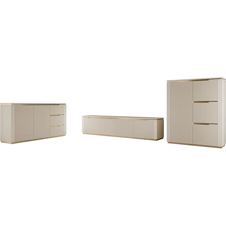 Wohnzimmer-Set Hilafin I (Farbe: Sandbeige / Sandbeige + Gold) – Bild 2