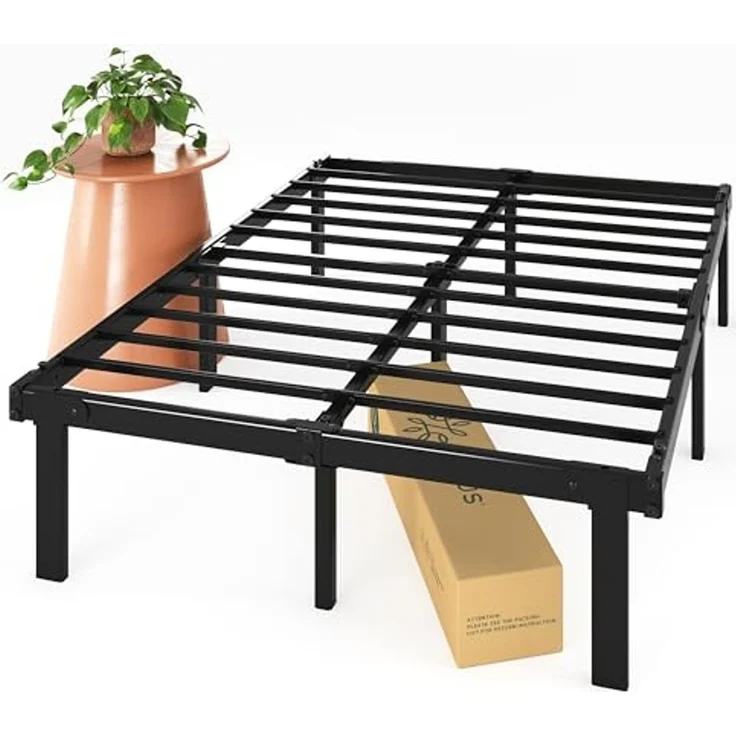 Zinus Caleb Bett 150x200 cm - Höhe 36 cm mit Stauraum unter dem Bett - Metall-Plattform-Bettrahmen - klappbarer Bettrahmen - Schwarz – Bild 1