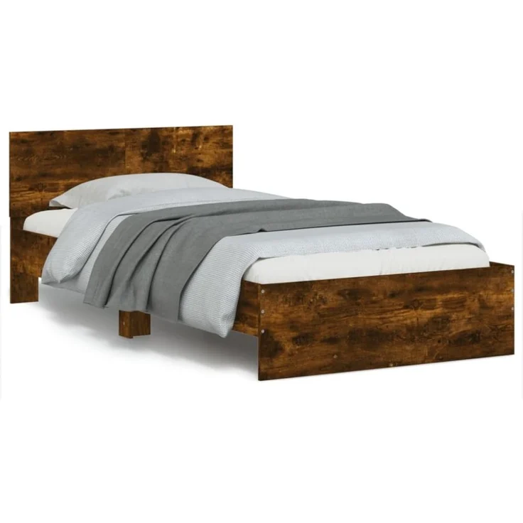 vidaXL Bettgestell mit Kopfteil Räuchereiche 100x200 cm Holzwerkstoff 838621 – Bild 1