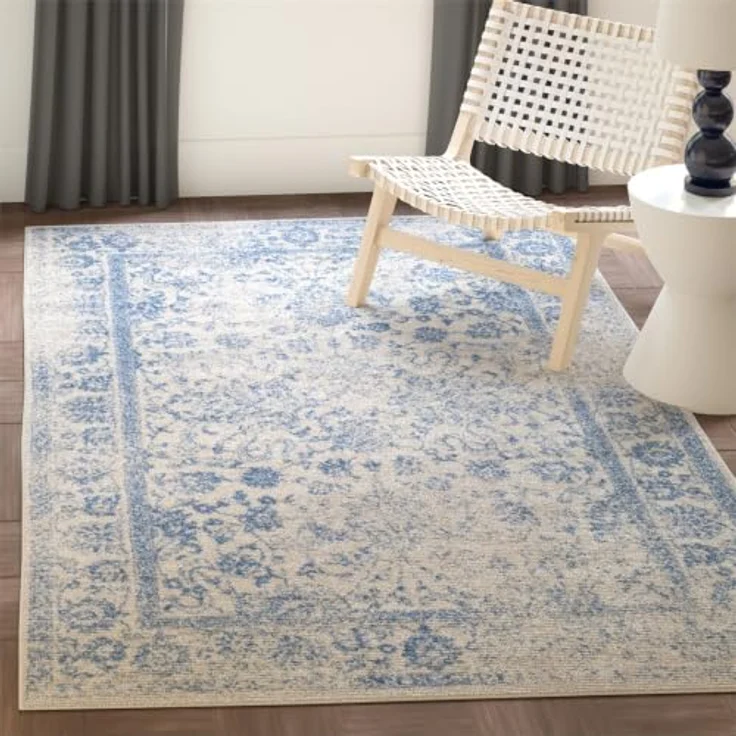 Safavieh Quadratischer Teppich 122x122 cm - Adirondack Collection - Transitional Design, Elfenbein & Hellblau, Pflegeleichte Synthetikmischung, Ideal für Wohnzimmer, Schlafzimmer, Büro – Bild 1