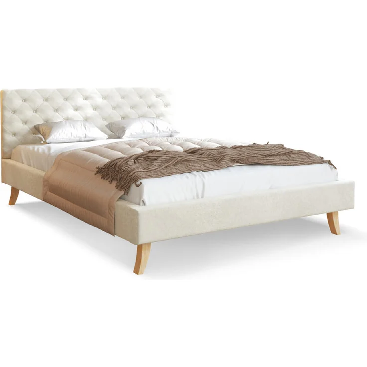 FDM Zuza Polsterbett, Creme, 140x200 cm, elegantes Design mit stabiler Holzrahmenkonstruktion und weicher Trinity Velours-Polsterung