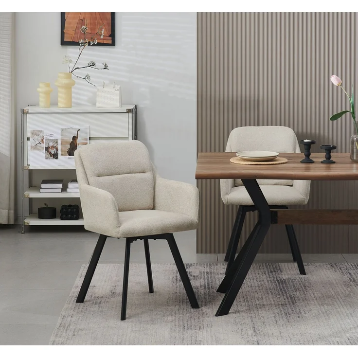 Stuhl 2er Set Amsterdam Stühle in Creme - gemütliches Design - Top Qualität B/H/T: 53x87x62 cm – Bild 2
