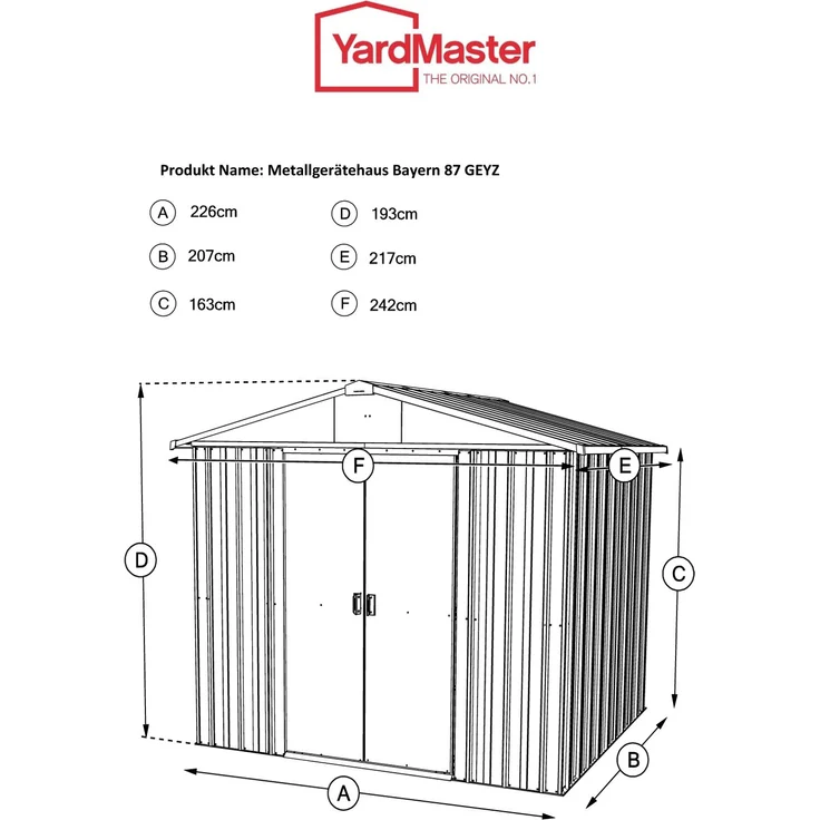 Yardmaster Metall-Gerätehaus "Bayern" Modell 87, grün, 4,68 m²,ohne Bodenrahmen – Bild 4