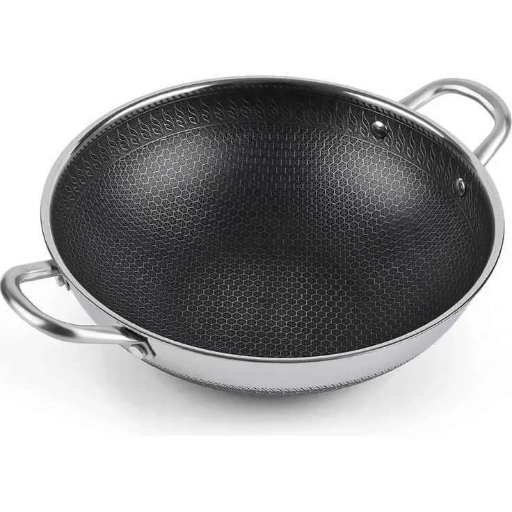 Wok Topf Edelstahl Wabenstruktur Ø36cm Induktion Anti Haft Kratzfest in Silber – Bild 3