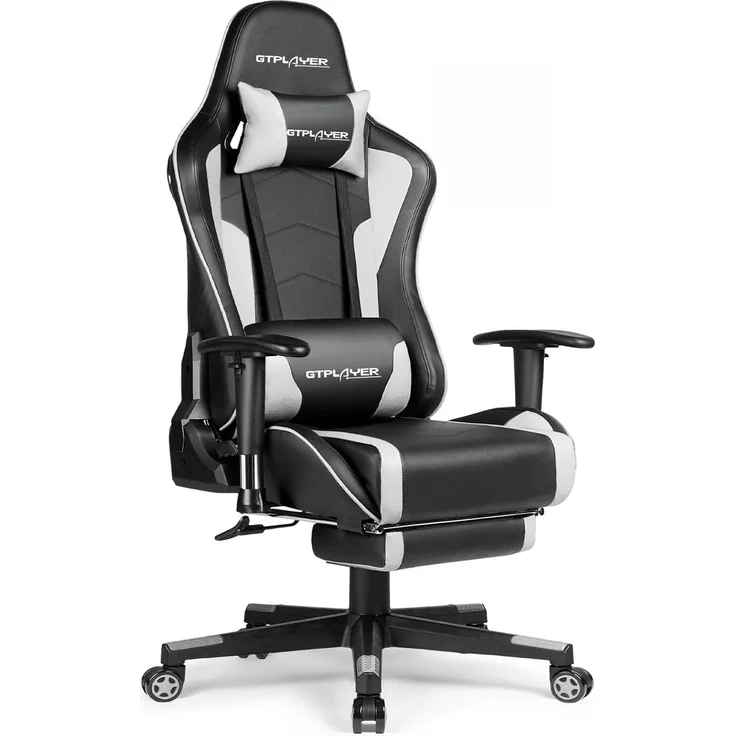 GTPLAYER Gaming Stuhl Gamer Stuhl mit Fußstütze Bluetooth Lautsprecher Ergonomischer Bürostuhl Computerstuhl Schreibtischstuhl PC Stuhl mit verstellbare Rückenlehne 150 kg Belastbarkeit weiß