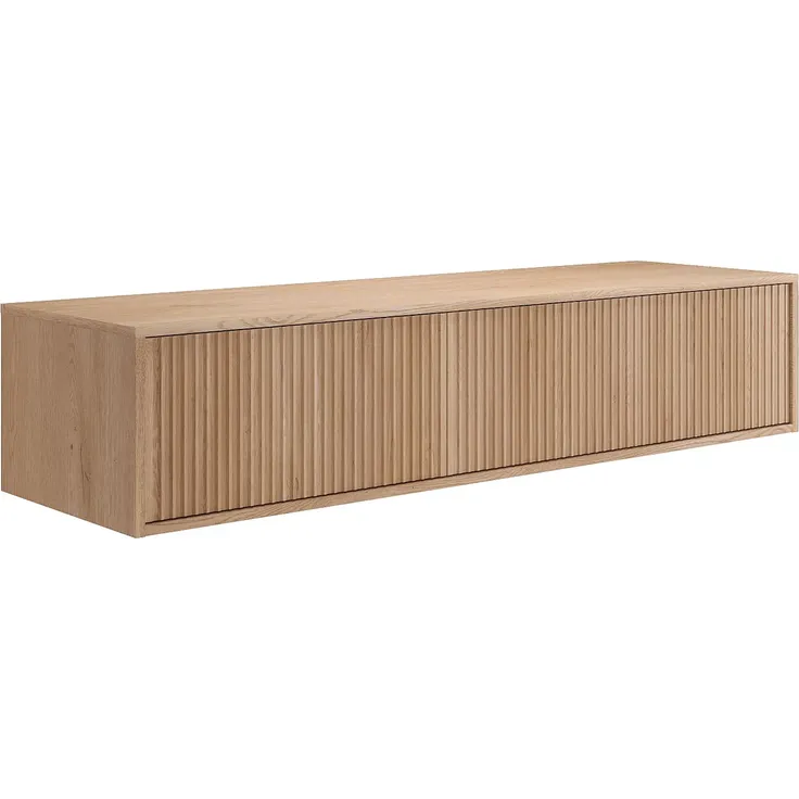 Vente-unique - Hängendes Waschbeckenunterschrank mit Rillenmuster - Helles Naturholz - 150 cm - ARNEGA