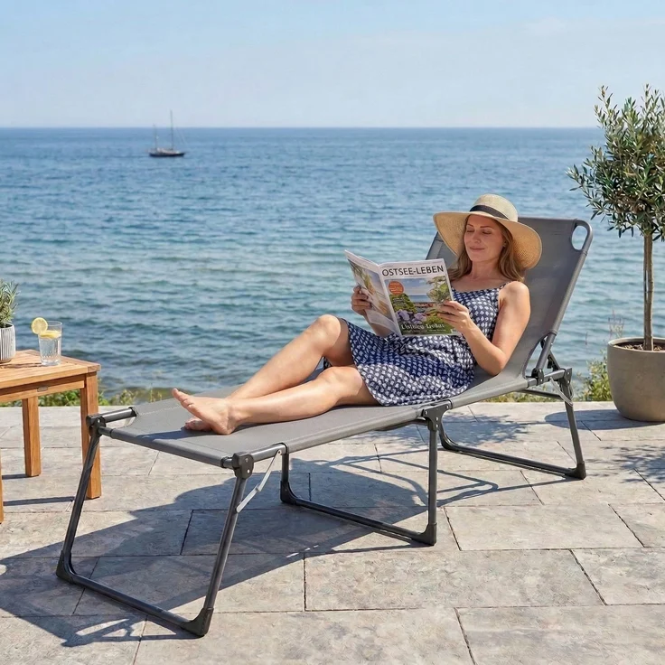 osoltus Sonnenliege Soft Touch Polster Dreibeinliege XXL 3D MESH AIR Grau – Bild 2