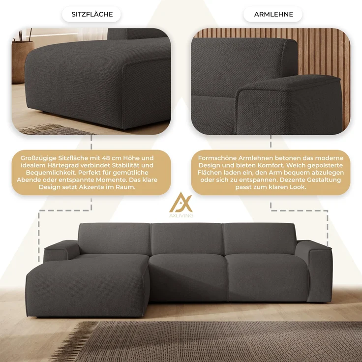 AX LIVING Couch Sofa L Form Didim mini Grau 310 cm breit, stilvoll L – Bild 6