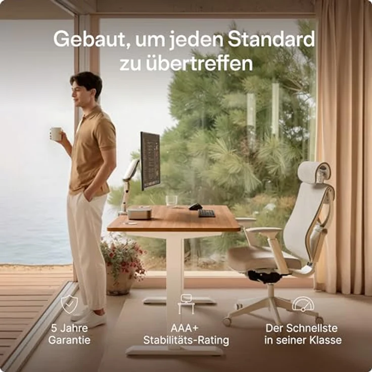 Höhenverstellbarer Schreibtisch - Höhenverstellbar Elektrisch mit Flüsterleisem Dual-Motor & Touchscreen - Hohe Tragfähigkeit - Stehtisch von Desktronic, Weiß + Nussbaum, 160x80 cm – Bild 3