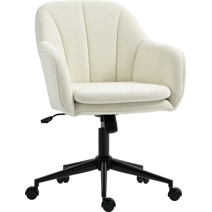 MELAYR, Bürostuhl mit Stoffbezug in Schneeflanelloptik, Schminkstuhl mit gewölbter Rückenlehne, 63 x 60 x 94 cm, Beige – Bild 1
