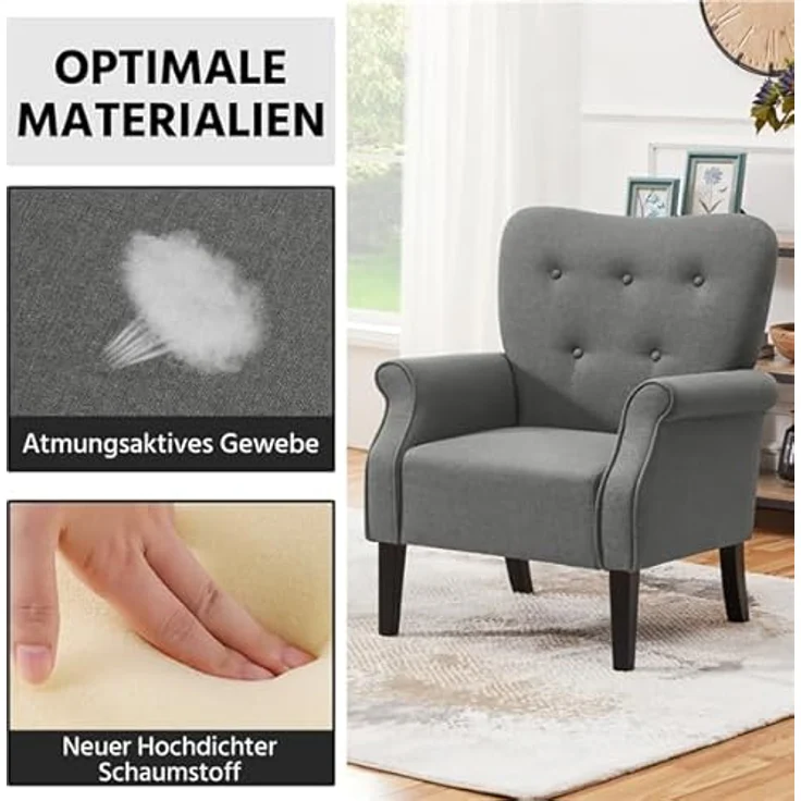 Yaheetech Ohrensessel modern Holzbeine Sessel Polstersessel Fernsehsessel mit Armlehnen Einzelsofa Sitzkomfort Dunkelgrau – Bild 7