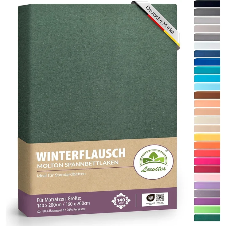 leevitex® Spannbettlaken für kalte Nächte – angenehm weich, passgenau, farbstark & pflegeleicht, Gummizug: Rundum, (1 Stück), OEKO-TEX zertifiziert, hautfreundlich, 40 cm Steghöhe, elastisch
