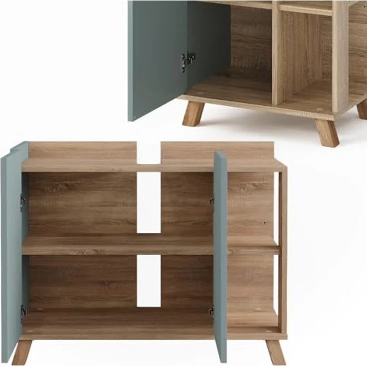 Vichy Badmöbel-Set Karen, 3-teilig mit Waschbeckenunterschrank und Spiegelschrank, Sonoma/Blau – Bild 5