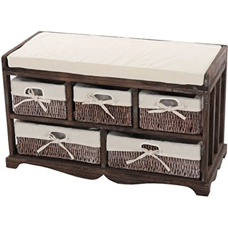 Kommode und Sitzbank mit 5 Schubladen, 45x77x36cm, Shabby-Look, Vintage ~ braun