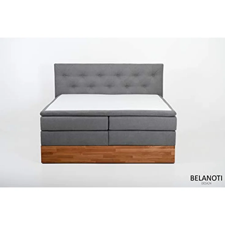 Belanoti MARBO Boxspringbett 180x200 mit Bettkasten 7-Zonen Taschenfederkern Matratze inklusive Visco Topper Bett 180x200 Eiche in der Farbe Hellgrau H2/H3 Polsterbett mit Massivholz Eiche – Bild 9