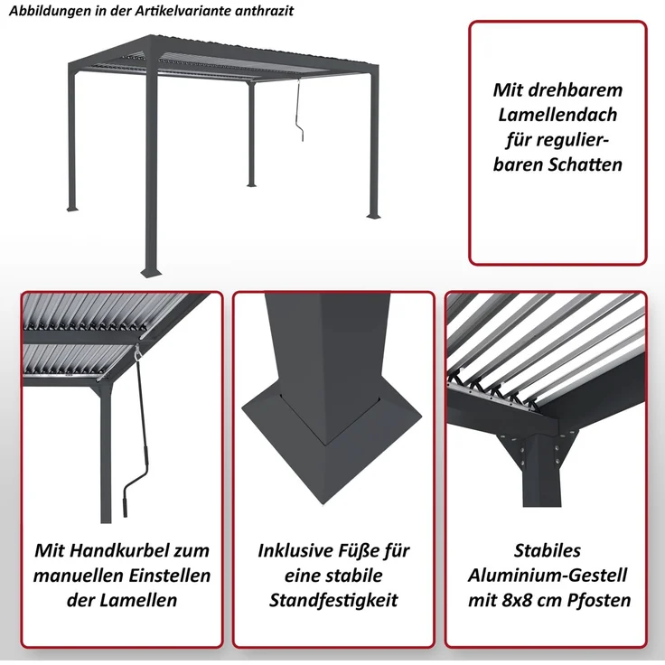 Mendler 'HWC-L41' Pergola ohne Seitenwände, Metall anthrazit, 3x3,7 m – Bild 2