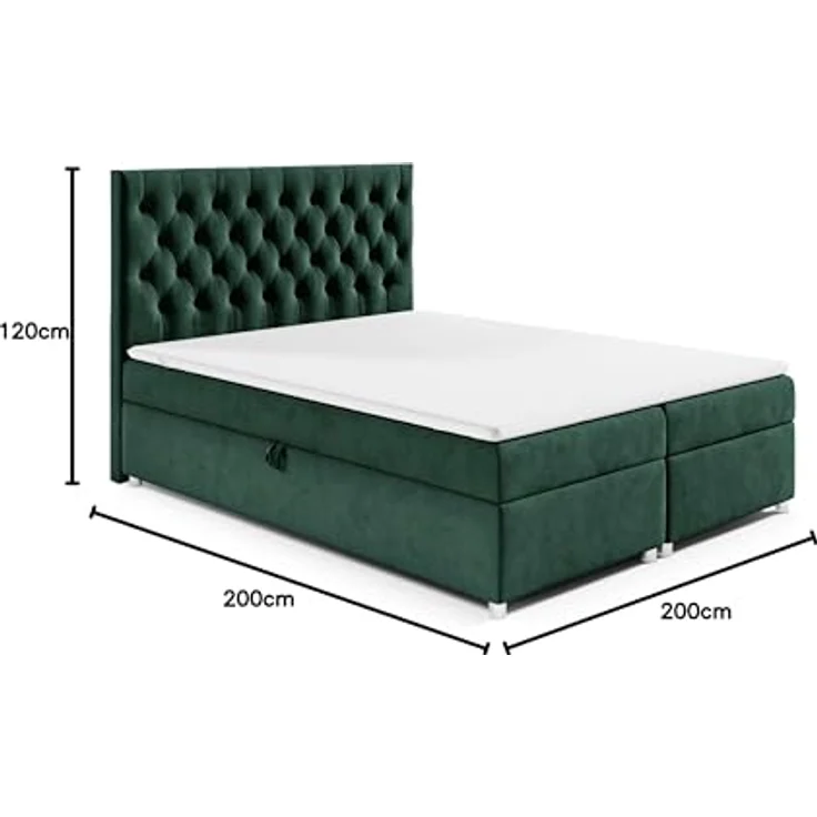 Best For Home Boxbett Trinity K-14, Boxspringbett mit Bettkasten, Grün, 200x200 cm, Höhe ca. 18 cm – Bild 2