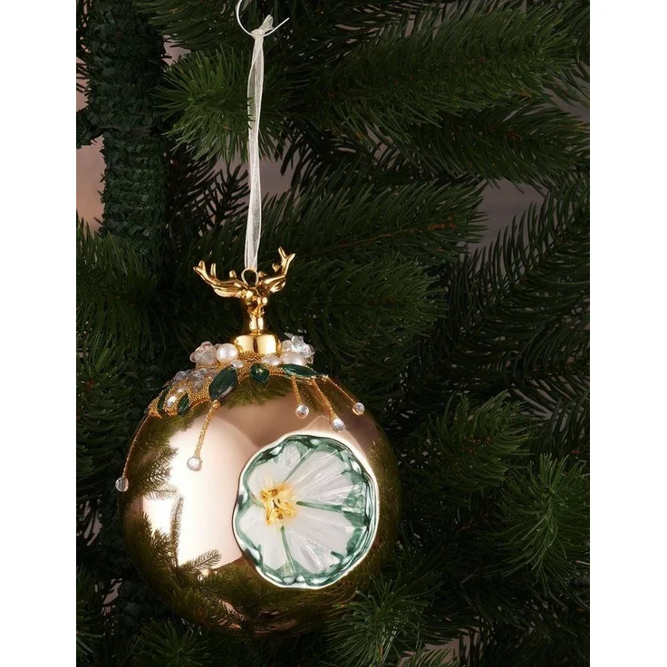 BRUBAKER Weihnachtsbaumkugel Premium Weihnachtskugel - Tiere mit Blumen - 10 cm Christbaumschmuck (1 St), Christbaumkugel aus Glas mit Perlen-Deko und Figur - Handdekoriert – Bild 2