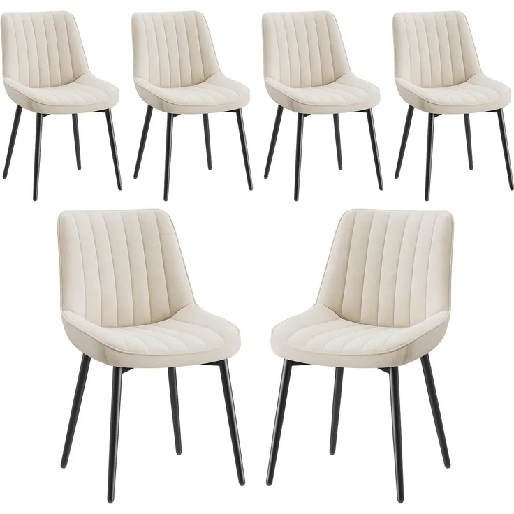 COLAMY Esszimmerstühle 6er Set aus technischem Stoff – Gepolsterte Stühle für Esszimmer & Küche mit Metallbeinen, Dickem Sitzpolster & Rutschfesten Füßen, Beige