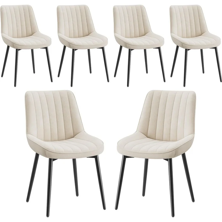 COLAMY Esszimmerstühle 6er Set aus technischem Stoff – Gepolsterte Stühle für Esszimmer & Küche mit Metallbeinen, Dickem Sitzpolster & Rutschfesten Füßen, Beige