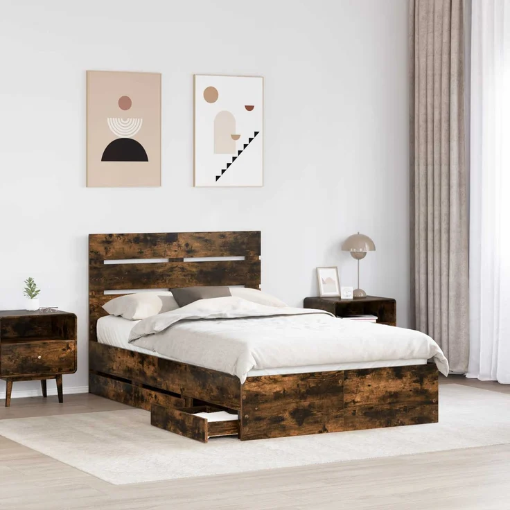 vidaXL Bettrahmen Räuchereiche 120 x 200 cm Ingenieurs Holz 3411846 – Bild 3