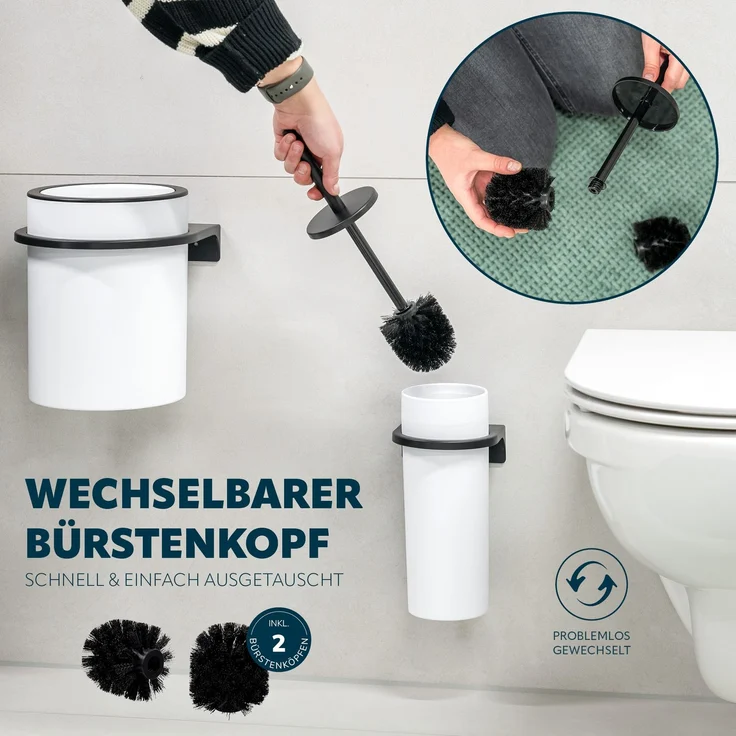 2tlg. Bad-Set SAVONA Softtouch inkl. Wandhalterung, Kosmetikeimer 5,5 Liter und WC-Garnitur, rund - weiß – Bild 4