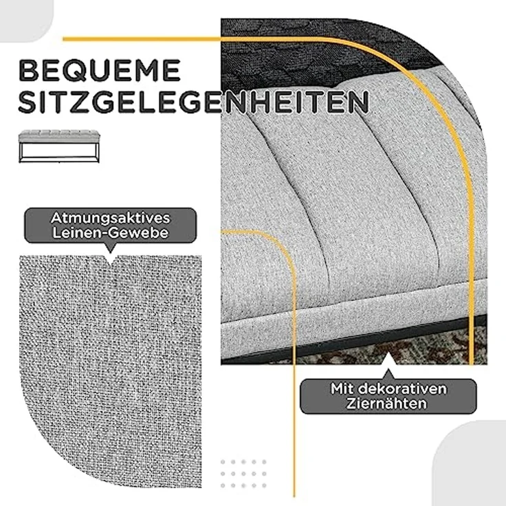 HOMCOM Polsterbank Bettbank in Leinenoptik (Schlafzimmerbank, 1-St, Schminkbank), Stahl, Hellgrau, 120 x 44 x 45,5 cm – Bild 5