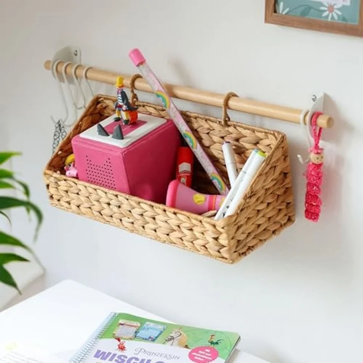 HMF Hängeaufbewahrung Hängekorb geflochten aus Wasserhyazinthe, Aufbewahrungskorb zum Aufhängen, 40 x 15 x 15 cm – Bild 6