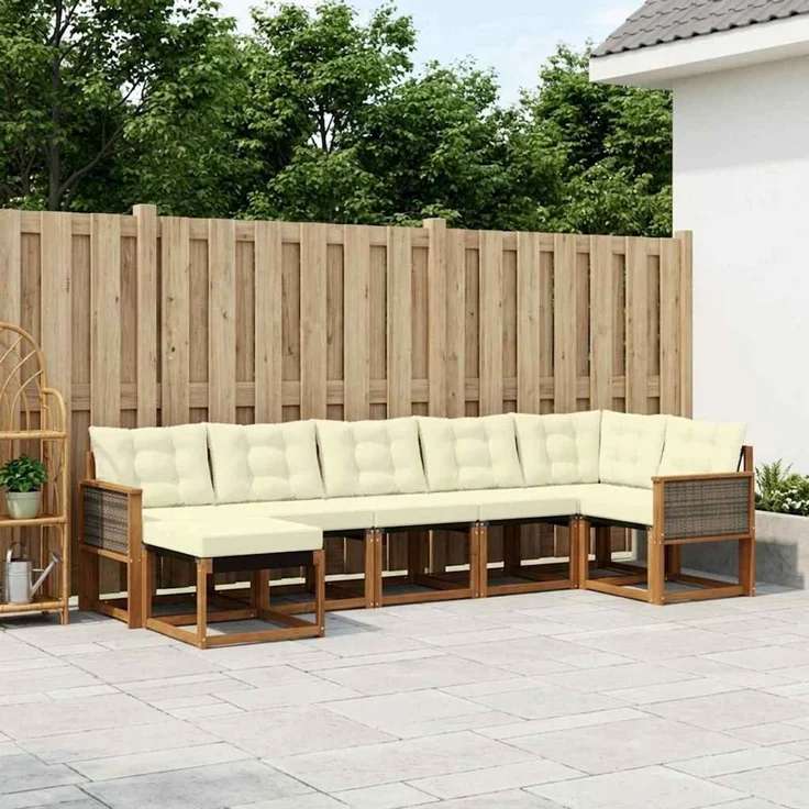 vidaXL Outdoor-Sofagarnitur 7 stk. 7-Sitzer Natur und Creme 3382090 – Bild 1