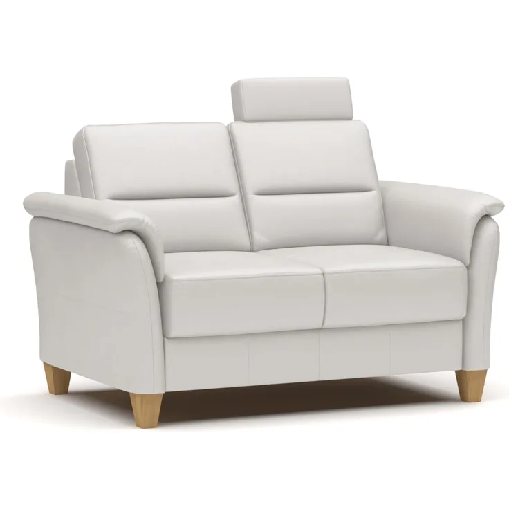 CAVADORE Leder 2er-Sofa Palera / Landhaus-Couch mit Federkern, Kopfstütze + massiven Holzfüßen / 149 x 89 x 89 / Leder Weiß
