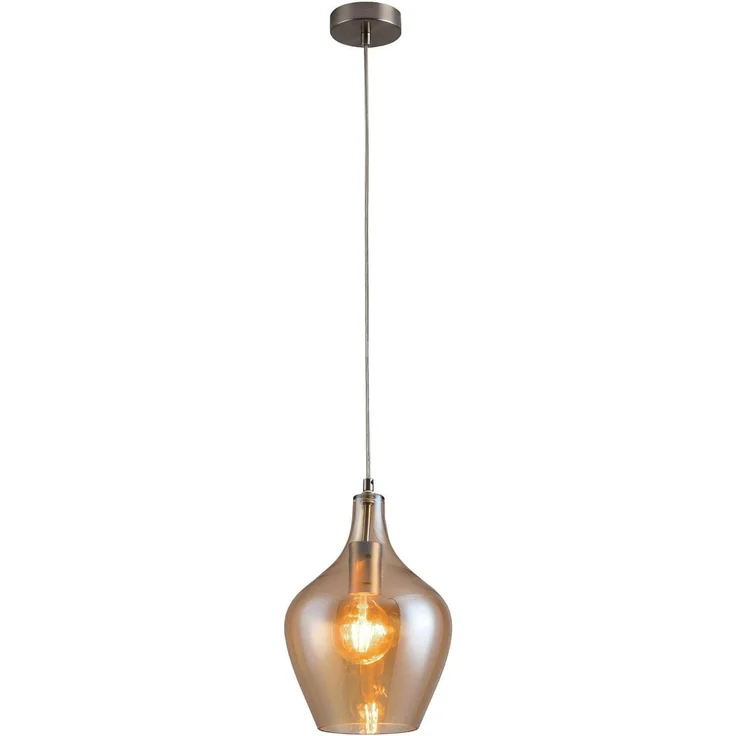 LA BURBUJA Pendelleuchte Ø22cm – Matt Nickel, Glas Bernstein, 1-flammig E27 für stilvolles Ambiente – Bild 1
