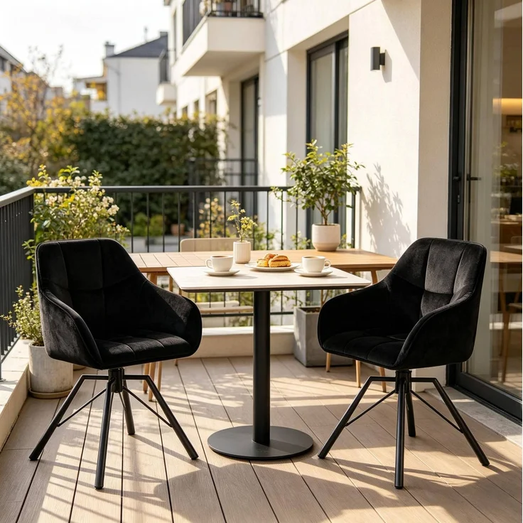 Essstuhl 58,5 x 82,5 x 54,5 cm – drehbar mit Armlehnen, Samtbezug und schwarzem Metallgestell, 2er-Set – Bild 4